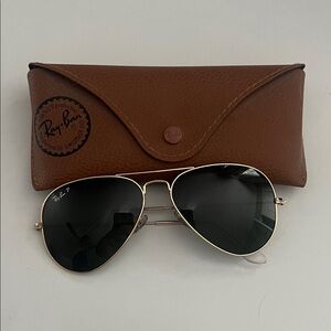 Ray-Ban Gold Aviator Sunglasses with Brown Case